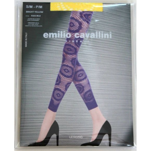 EMILIO CAVALLINI FIRENZE Fishnet BRIGHT YELLOW Leggings Made  in Italy - Picture 1 of 1